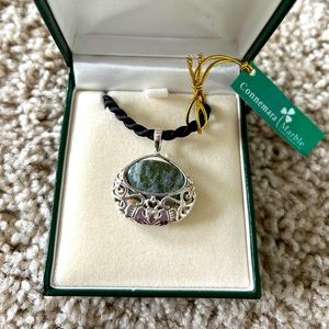 Connemara Marble And Sterling Silver Claddagh Basket Pendant